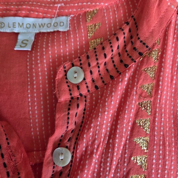 Lemonwood BOHO blouse with flared sleeve. Peplum. Orange with gold. Size S - Picture 5 of 6